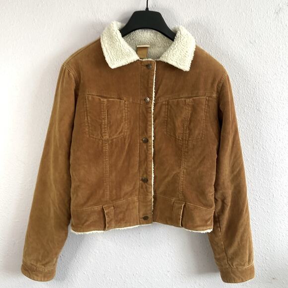 O’Neill Women Golden Caramel Sherpa Lined Corduroy Cropped Style Jacket Size L - Picture 4 of 10